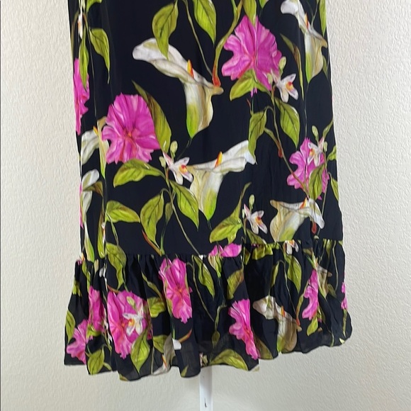 Milly Black and Pink Floral Flutter Sleeve 100% Silk Sundress Large - Picture 3 of 10